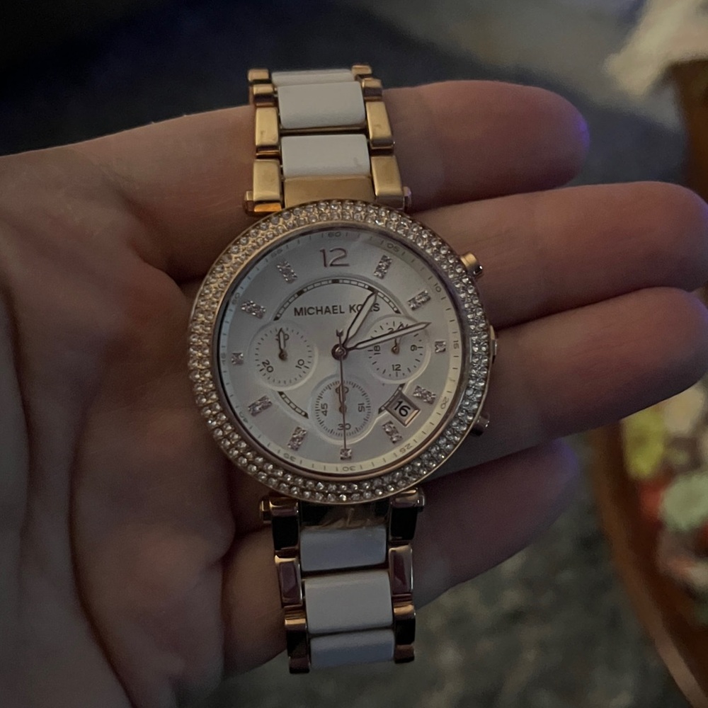 Michael Kors Rose Gold and White Chronograph Watch